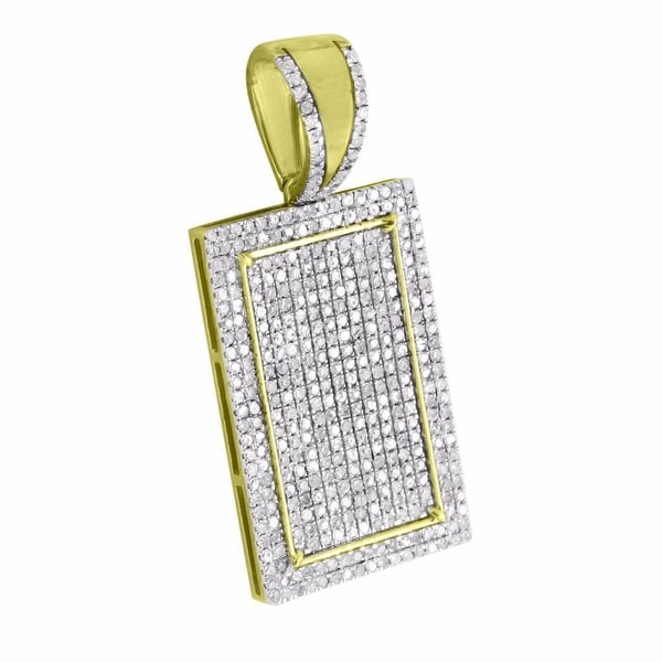 Rectangle Iced Out Pendant Genuine Diamonds 10k Yellow Gold Micro Pave 1.11 CT