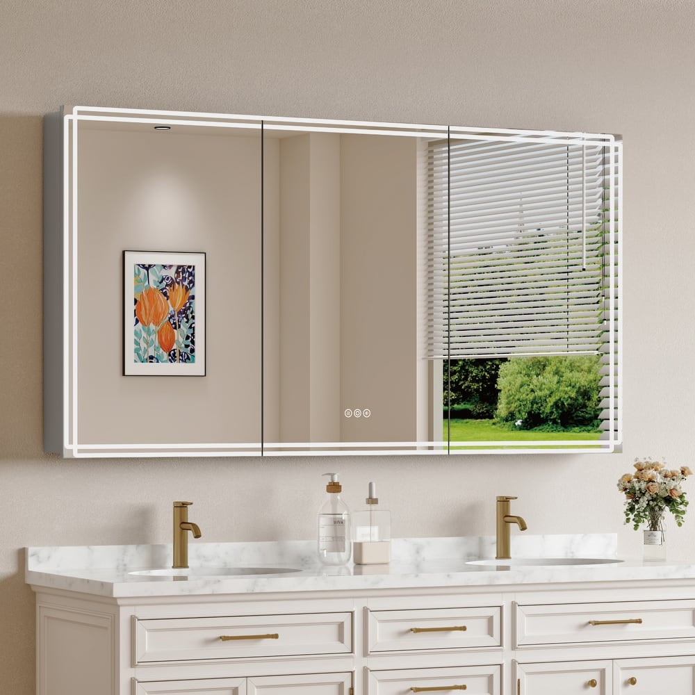 Alita Aluminum LED Medicine Cabinet with Mirror, Dimmable Light, Anti-Fog, Adjustable Shelves, Recessed or Wall Mount