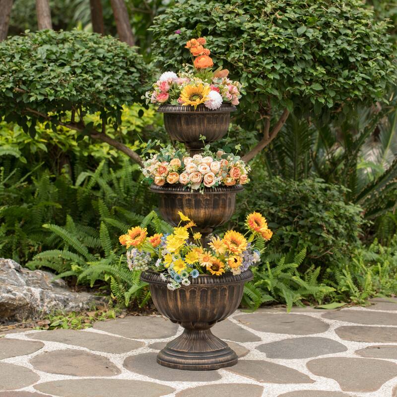 Garden Triple Stacked Flower Bowl Urn Tier Planter Decoration
