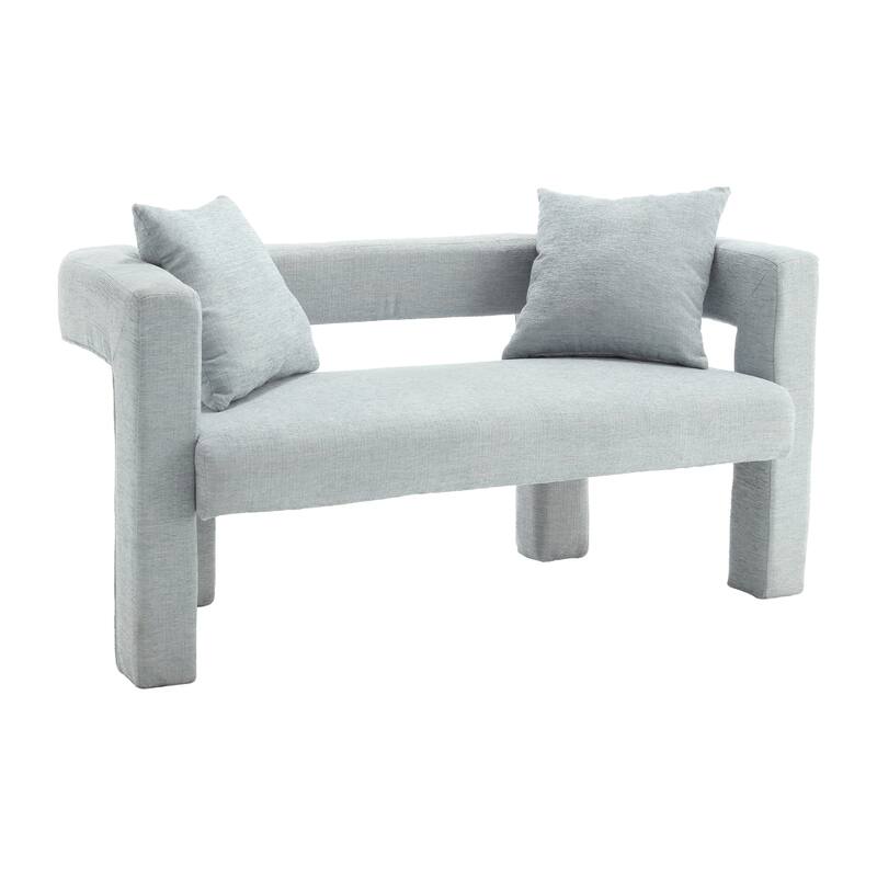 Modern Chenille 2-Seater Sofa Small Upholstered Loveseat with 2 Pillows, Arc Backrest, for Bedroom Living Room, Study
