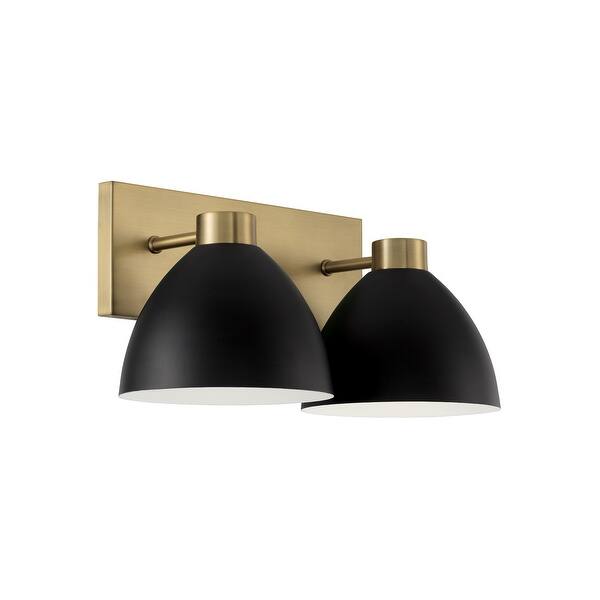 slide 2 of 8, Ross 2-Light Vanity - 16.5"W x 8"H x 8.5"E Aged Brass and Black