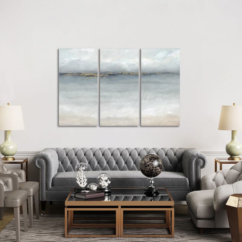 iCanvas "Serene Sea Grey Gold Landscape" by Cynthia Coulter 3-Piece Canvas Wall Art Set - 40x60x1.5