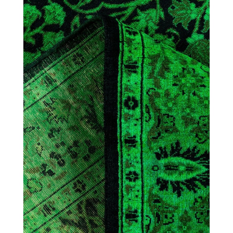 Overton Hand Knotted Wool Vintage Inspired Modern Contemporary Overdyed Green Runner Rug - 3' 1" x 12' 6"