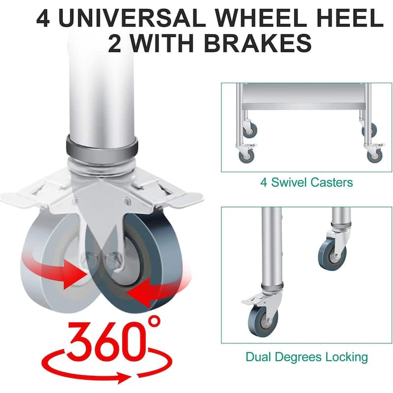 tainless Steel Work Table with Backsplash, Adjustable Under Shelf
