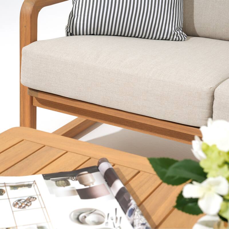 4-Piece Outdoor Conversation Set with Coffee Table in Acacia Wood