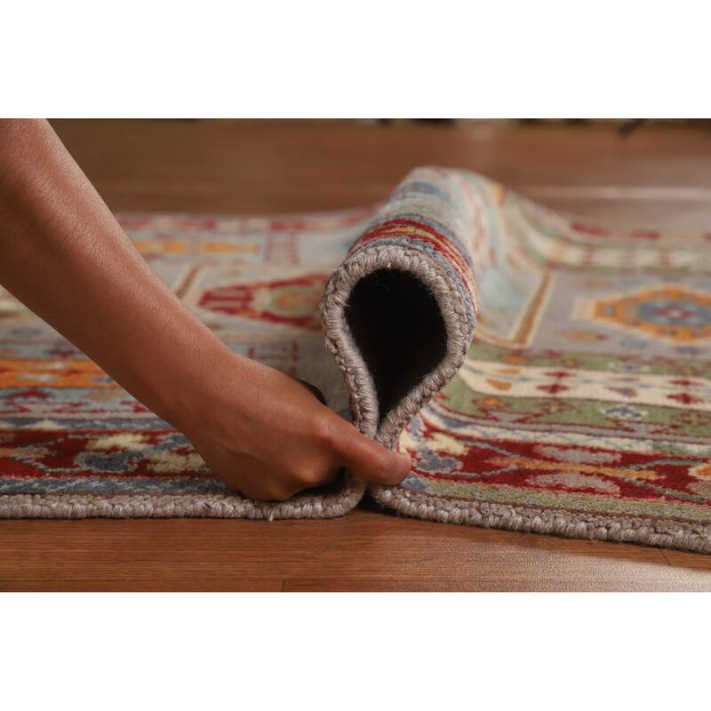 Hand Knotted Oriental 100% Wool Carpet Traditional Geometric Greys & Charcoal Heriz (serapi) Area Rug - 5' 8'' X 3' 9''