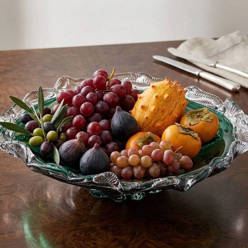 Aria Home Cascade Petal Platter Scalloped Edge Glass Decorative Bowl