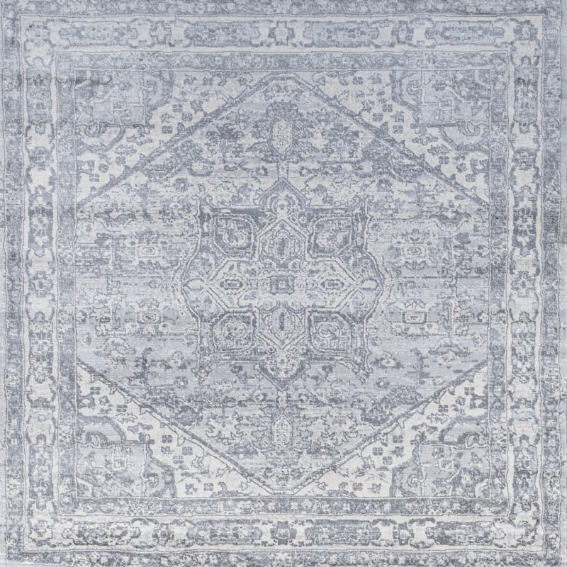 JONATHAN Y Traditional Persian Vintage Medallion Area Rug - 5' Square - Light Gray