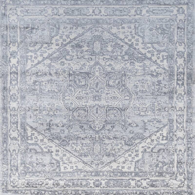 JONATHAN Y Traditional Persian Vintage Medallion Area Rug - 6' Square - Light Gray