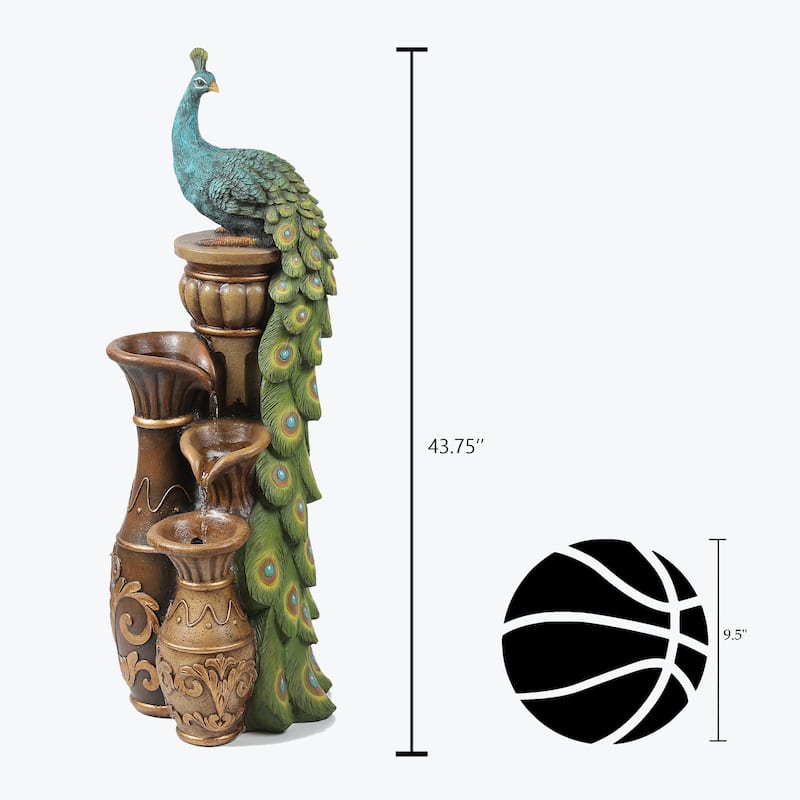 Peacock and Urns Resin Outdoor Fountain with LED Lights