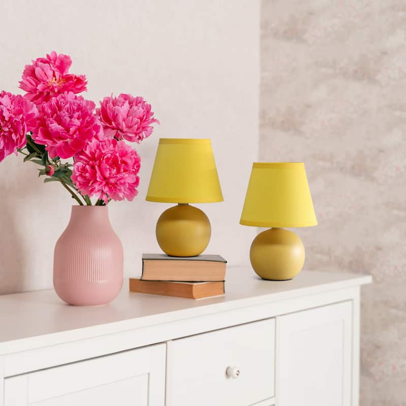 8.66" Petite Orb Lamp Two Pack Set w Matching Fabric Shade