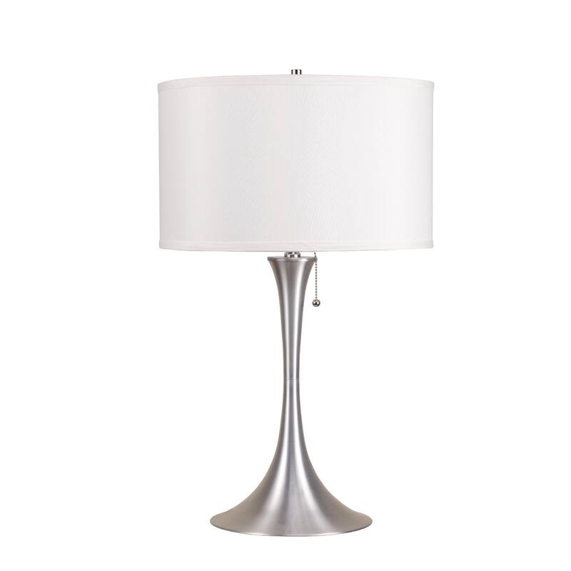 Southwestern Table Lamp - Silver Retro Design - 27" Linen Shade - Modern Living Room Decor
