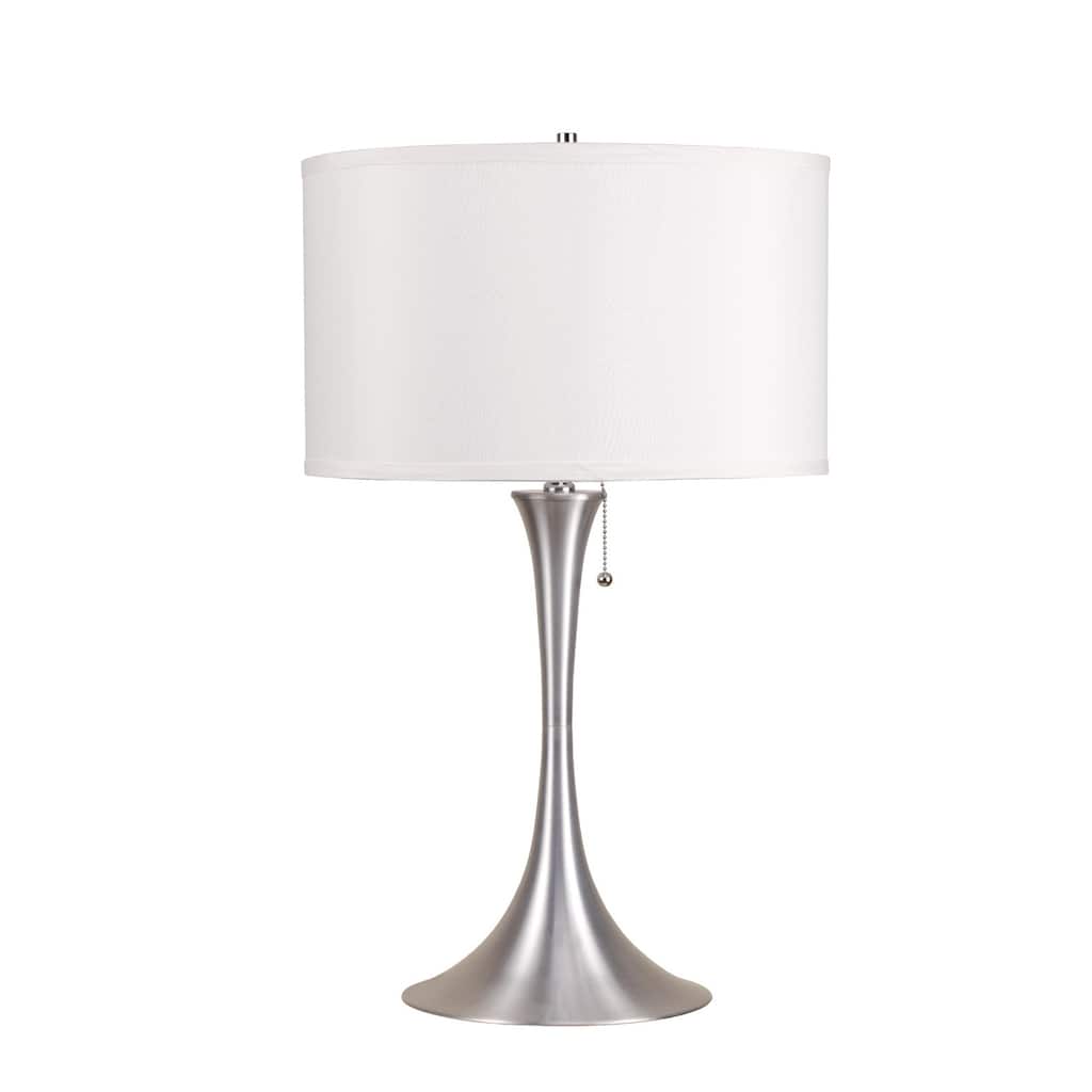 Southwestern Table Lamp - Silver Retro Design - 27" Linen Shade - Modern Living Room Decor