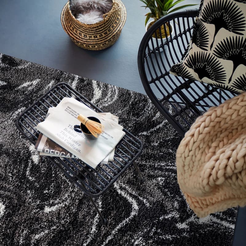 Abstract Marble Shag Rug - Anthracite Dark Gray - Plush Medium Pile, Durable with Jute Backing