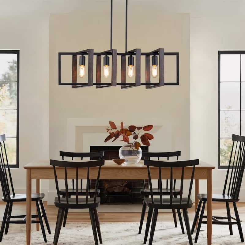 Starsky 4-Light Industrial Linear Kitchen Island Light Lantern Farmhouse Chandelier