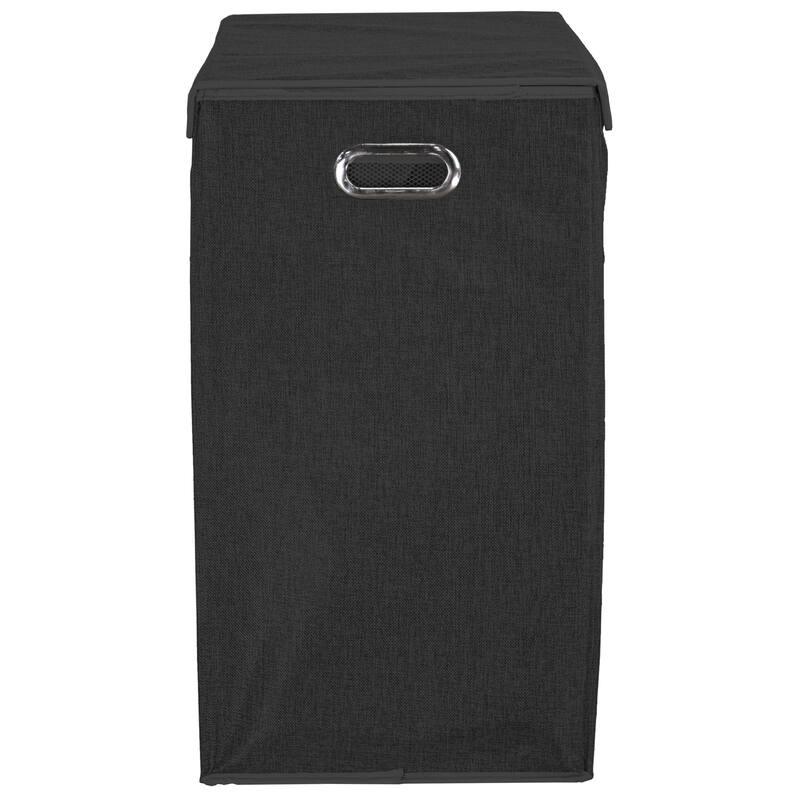 American Art Decor Collapsible Double Laundry Hamper with Removable Liners and Magnetic Lid - Black (25.5" x 25")