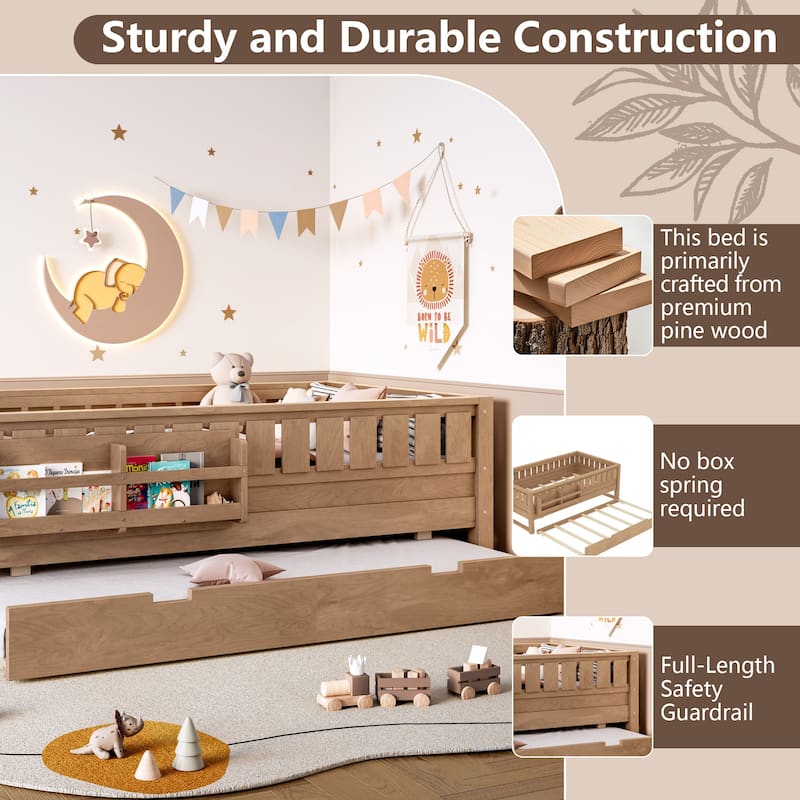 Full/Twin Loft Bed with Bookshelves, Safety Stairs & Trundle