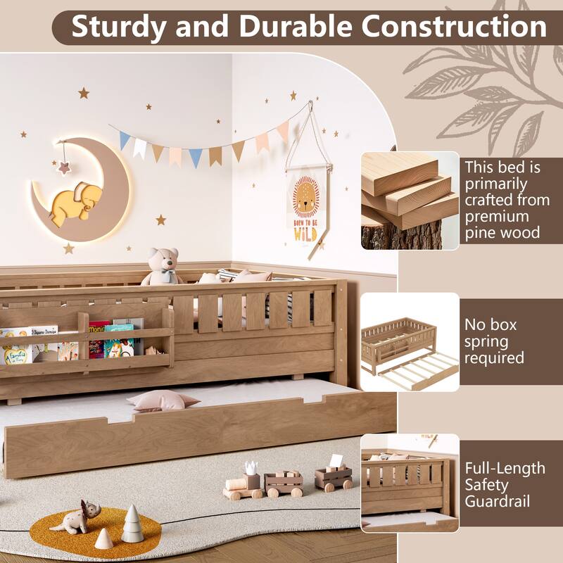 Twin with Built-in Bookshelves and Small Staircase, High-Quality Safety Rails, and Trundle