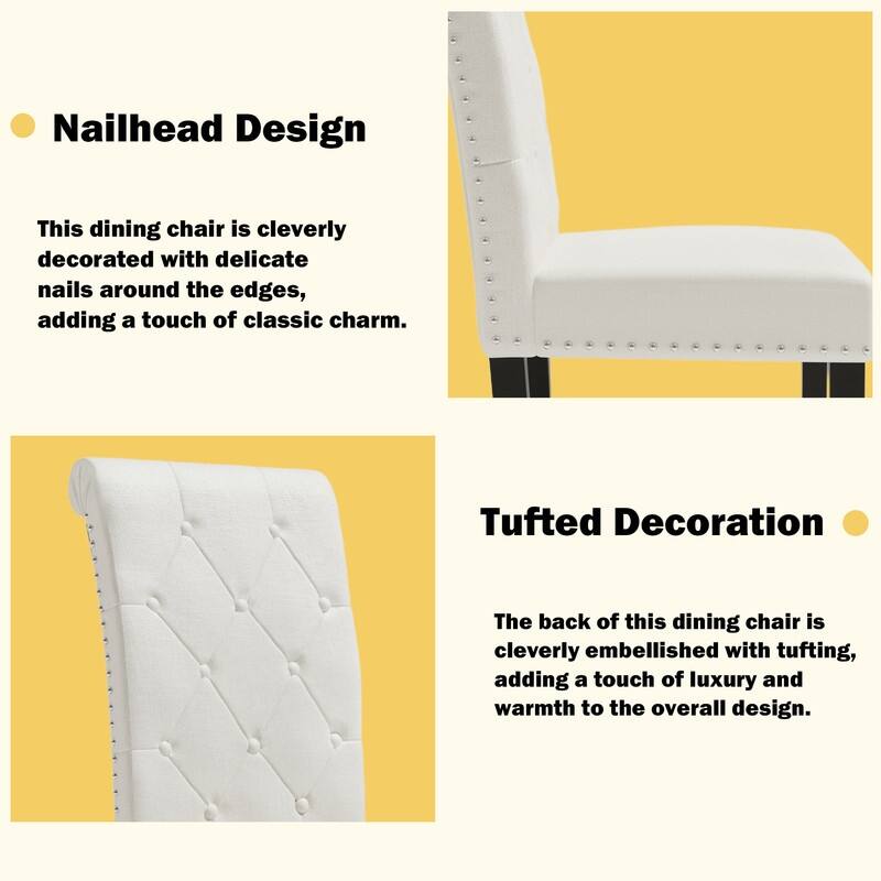 High-Back Tufted Nailhead Upholstered Dining Chairs (Set of 4)