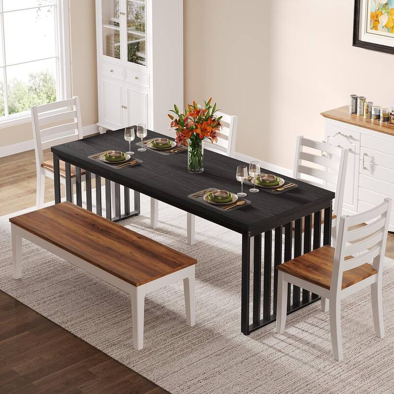 78.74" Industrial Rectangle Dining Table, Wood Kitchen Table for Living & Dining Rooms