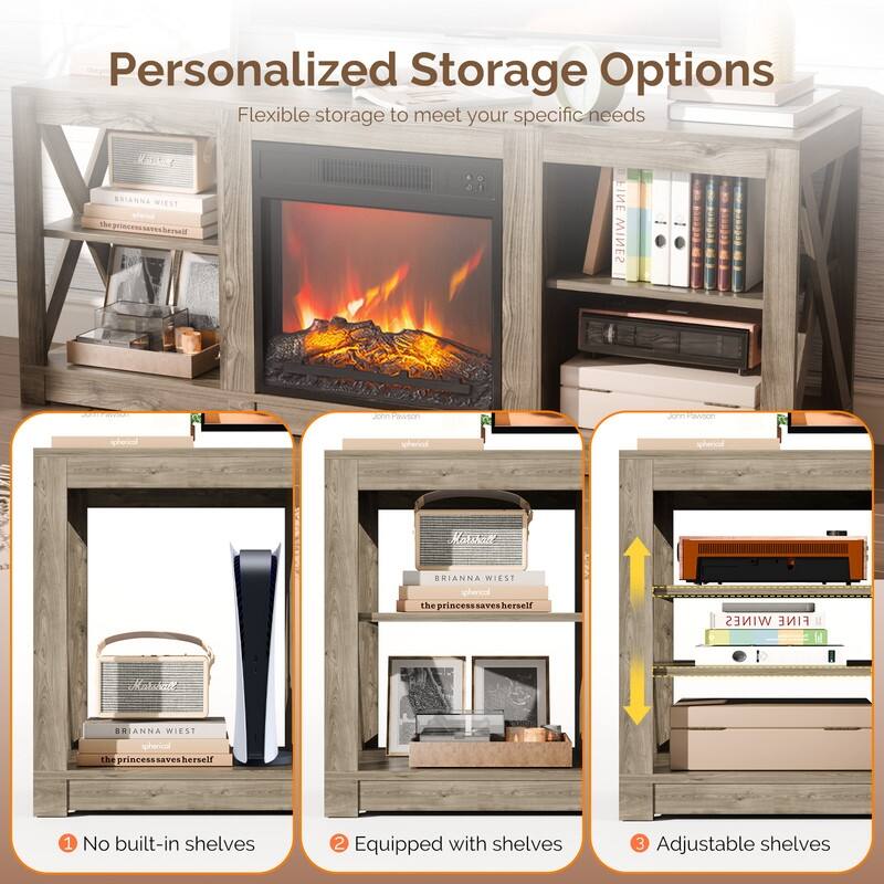 TV Stand with Optional Fireplace for TVs up to 70in Farmhouse Entertainment Center with Adjustable Shelves