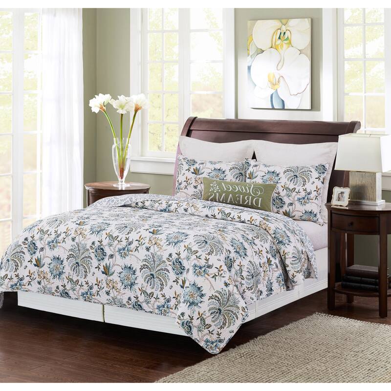 Braganza Teal Floral Quilt Set