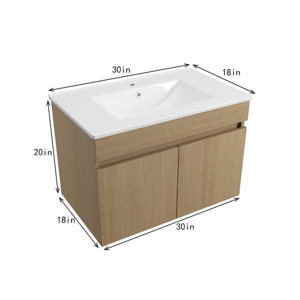 Plywood Wall-Mounted Bathroom Vanity Set in Light Oak with Integrated ...