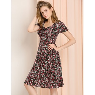 Beltaine Women/'s Chiffon Floral Print Flounced Surplice Day Dress