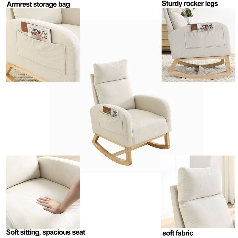 27.6" High Back Rocking Chair with Two Side Pockets