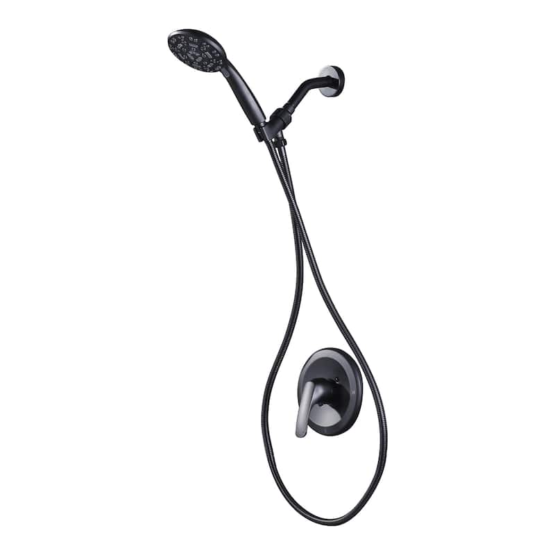 WOWOW Minimalist Shower Faucet Set with 7-Function Handheld Showerhead - Matte Black