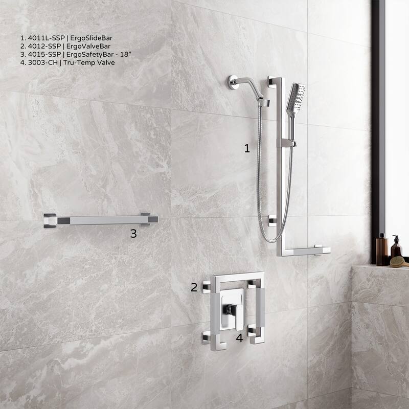 Seville Slide Bar ADA Compliant 500 lb Weight Capacity Slide Bar with Multi-function Handshower Left Polished Stainless Steel