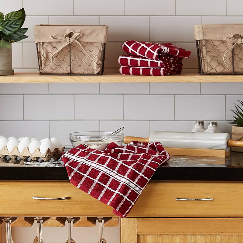 DII Solid Honey Gold Windowpane Terry Dishtowel 4 Piece