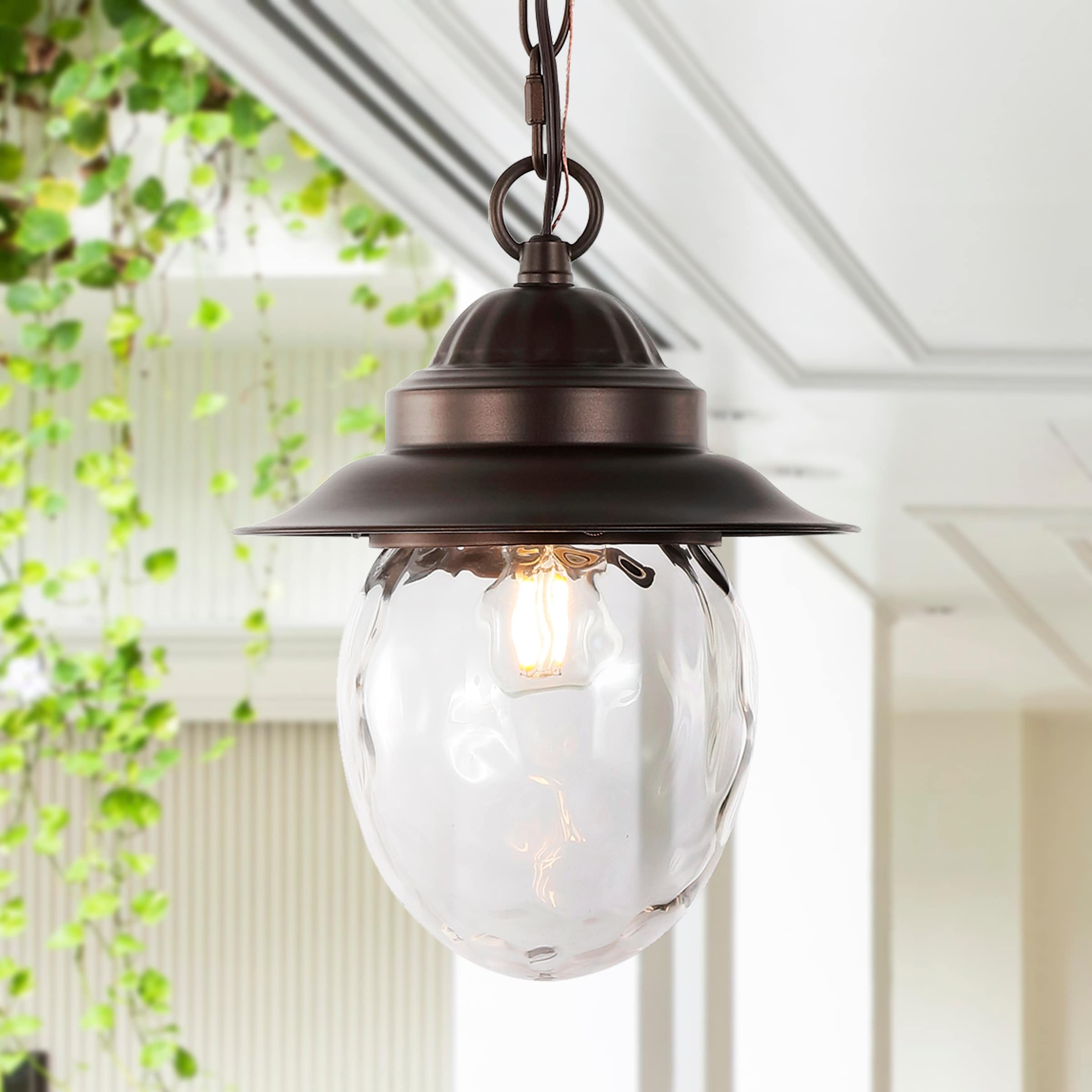 JONATHAN Y Glendale 8.25" 1-Light Farmhouse Industrial Iron/Glass Outdoor LED Pendant, Oil Rubbed Bronze/Clear