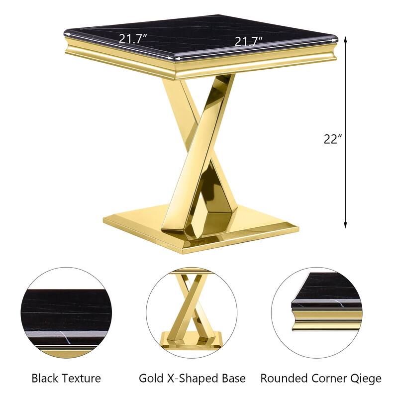 Modern End Table, 21.7 inch Living Room Side Table with Stainless Steel X-Base for Bedroom, Sofa Couch, Office