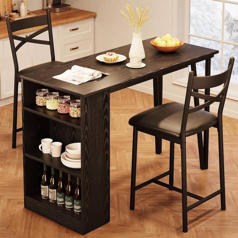 Modern Expandable Dining Table Set with 3 Storage
