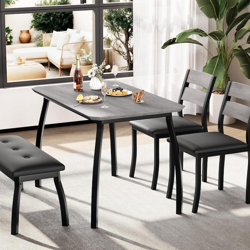 Kitchen Dining Table Set with 2 Classic Dinner Chairs and Upholstered Bench