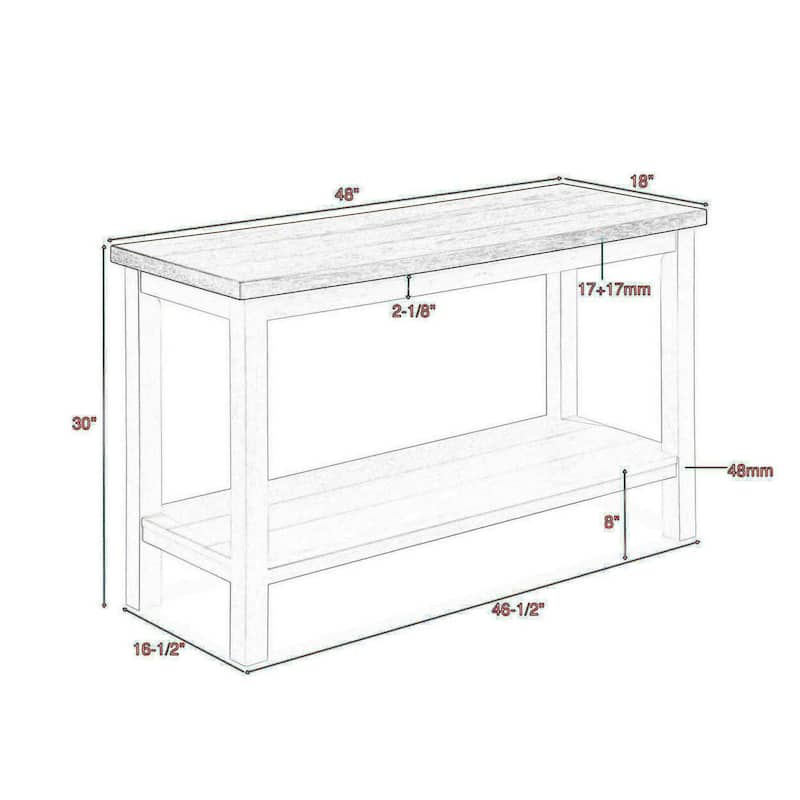 Mon 48 Inch Sofa Console Table, Open Shelf, Brown Surface, White Frame
