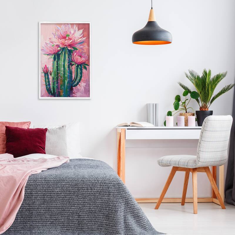 Stupell Pink Blossomed Cactus Framed Giclee Art Design By LSR Design Studio