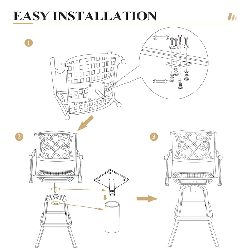 Crestlive Products Outdoor Cast Aluminum Swivel Bar Stool (Set of 2) with Sunbrella Fabric Cushion