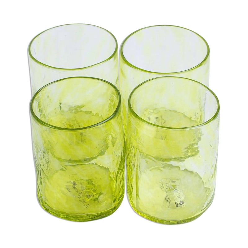 Blown glass juice glasses, 'Golden Lime' (set of 4)