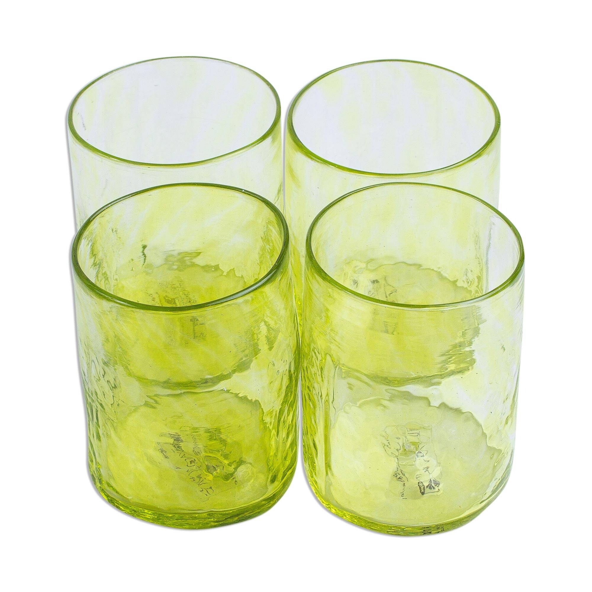 Blown glass juice glasses, 'Golden Lime' (set of 4)
