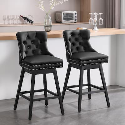 26"/29" Faux Leather Swivel Counter and Bar Height Stools Solid Wood Frame (Set of 2)