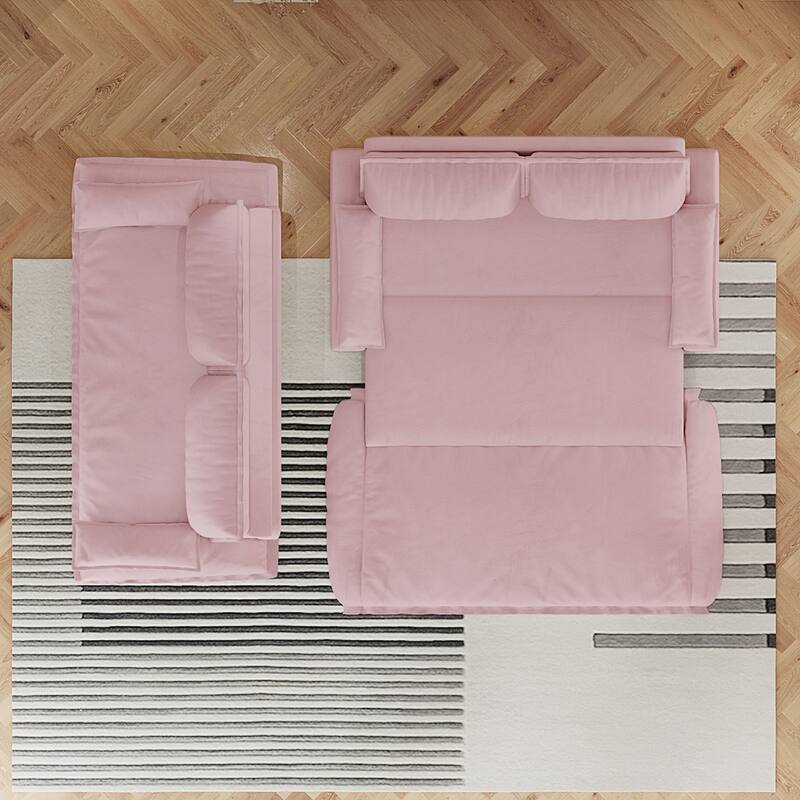 Convertible Sleeper Sofa Multi-Functional Velvet Loveseat Bed - Pink - 73.2"
