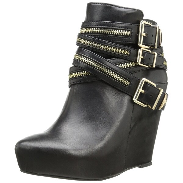 black platform wedge ankle boots