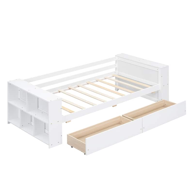 White Twin Daybed with Storage Shelves & Drawers