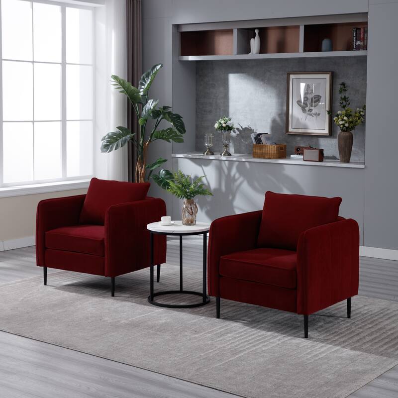 Accent Chair for Living Room, Velvet Comfy Single Sofa Chair Mid-Century Modern Armchair with 1 Pillow and Metal Legs