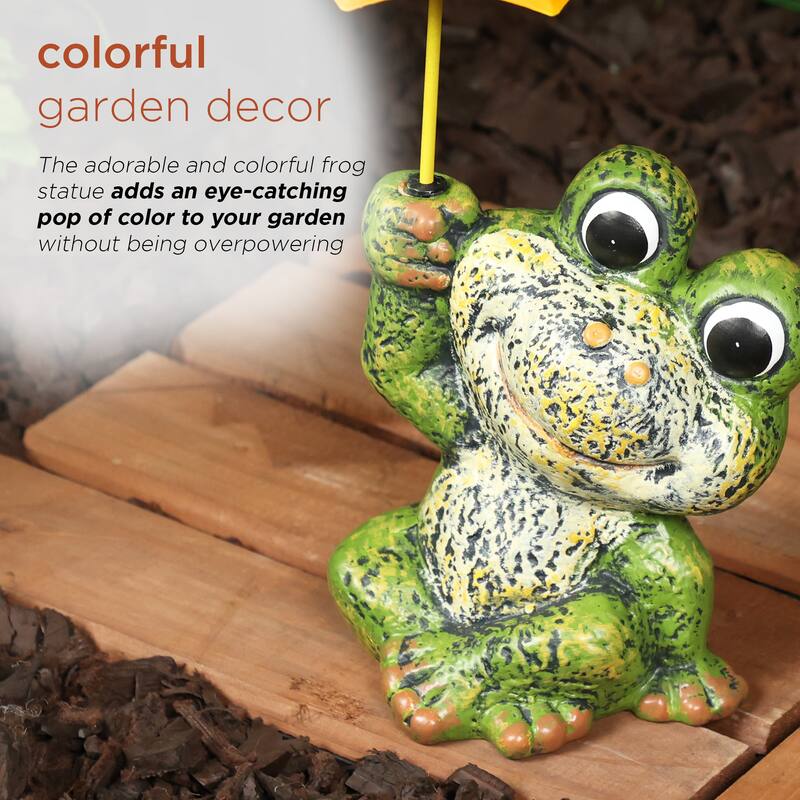 Sitting Jolly Frog with Yellow Umbrella Statue