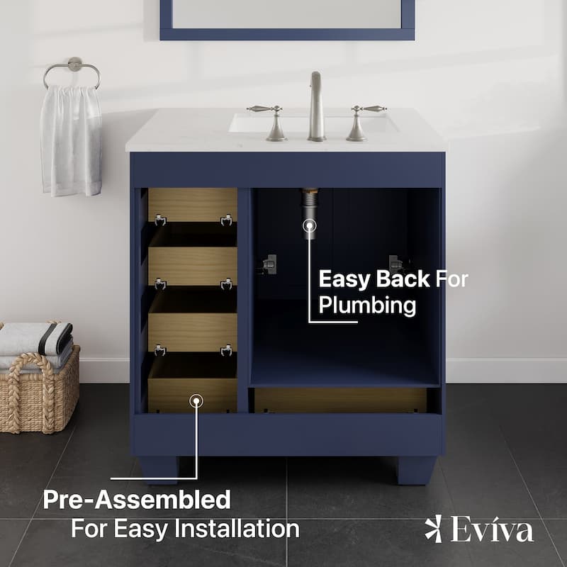 Eviva Acclaim 30"W x 22"D Bath Vanity with Carrara Quartz Top