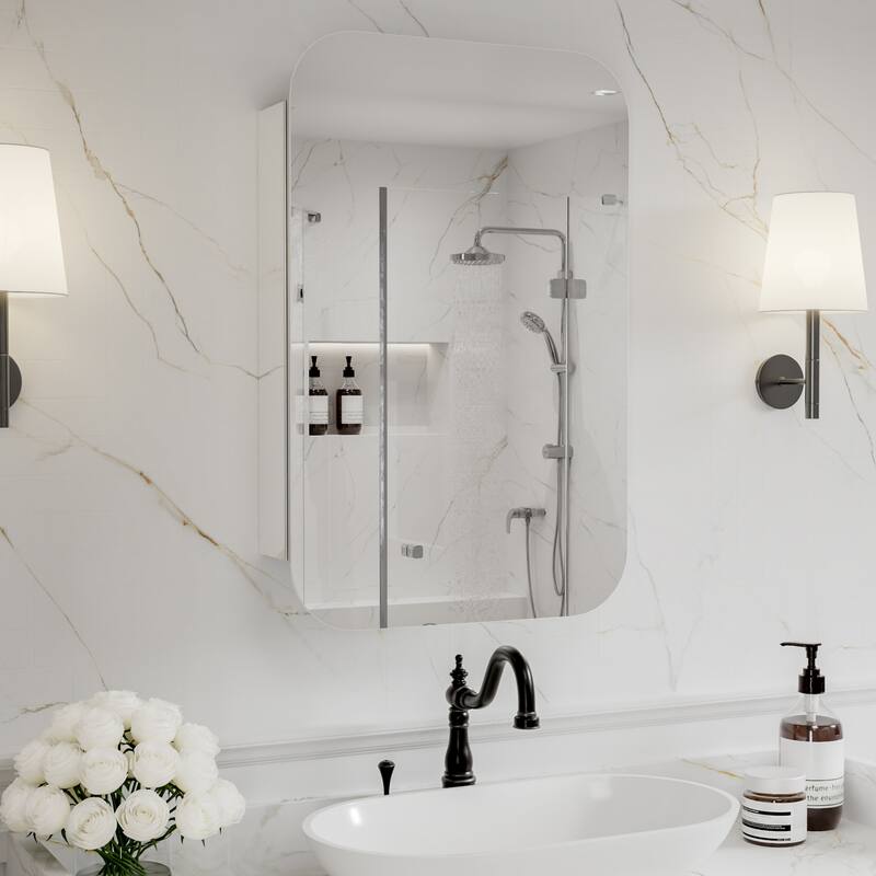 Modland Single Door Bathroom Medicine Cabinet with Mirror Adjustable Shelves,Recessed or Surface Mount