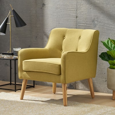 Mid-century Modern Arm Chairs, Tufted Back Accent Chairs Sofa Chair with Wood Legs for Living Room Bedroom Office Cafe, Yellow